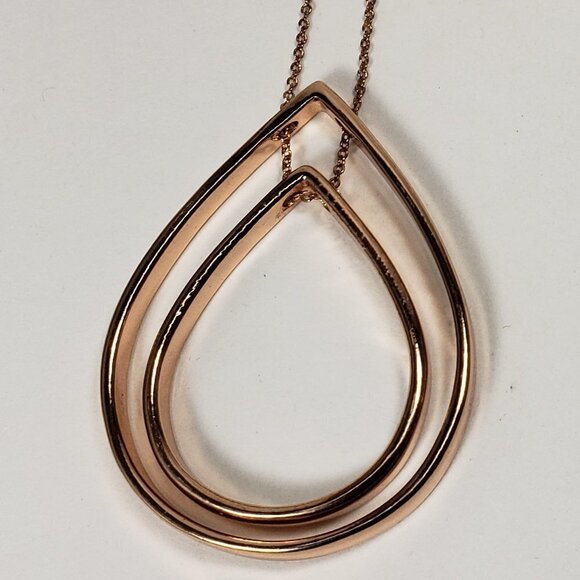 Elegant Rose Gold Teardrop Double Hoop Pendant Necklace  Women’s Fashion Jewelry - Picture 7 of 12